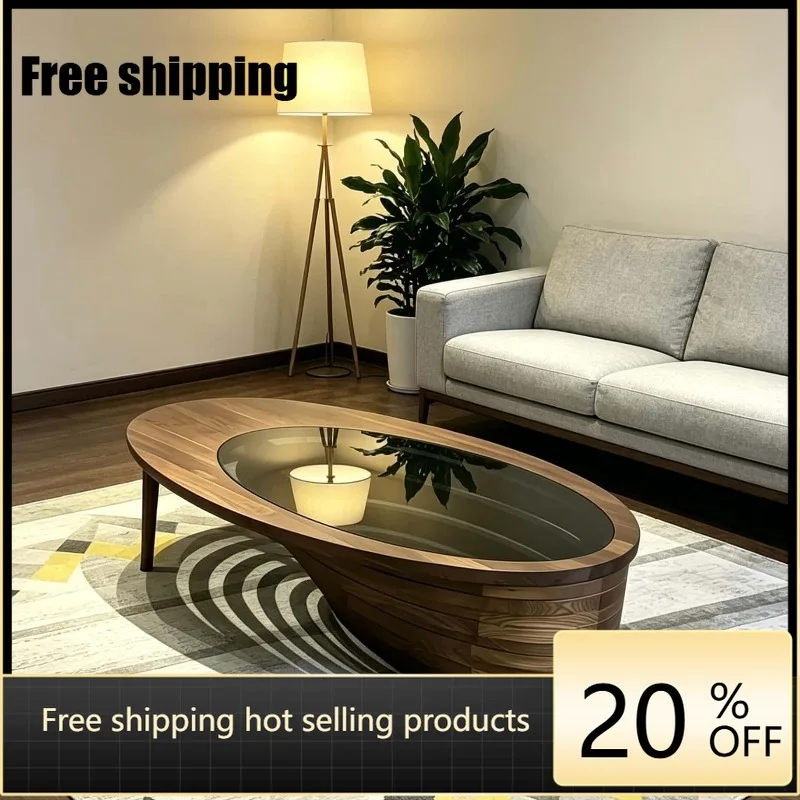 YJ 2026 Neo Chinese Designer Coffee Table Irregular North American Black Walnut Solid Wood Custom Villa Homestay  Decor