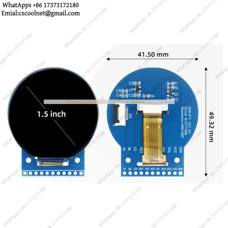 JS01 1.5 Inch TFT LCD Round Color Screen Module IPS 11Pin 360x360 ST77916 QSPI 3V-5V Wide Viewing Angle For DIY Electronics