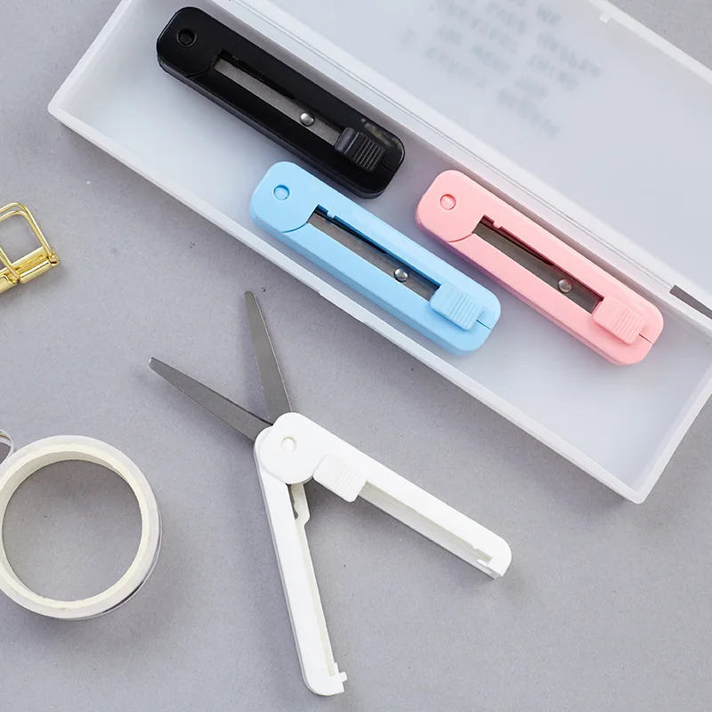 ديلي اللون الفولاذ المقاوم للصدأ مقص صغير قابل للطي مدرسة مكتب التموين المنزل المقصات الطفل طالب الة قطع الورق القرطاسية هدية