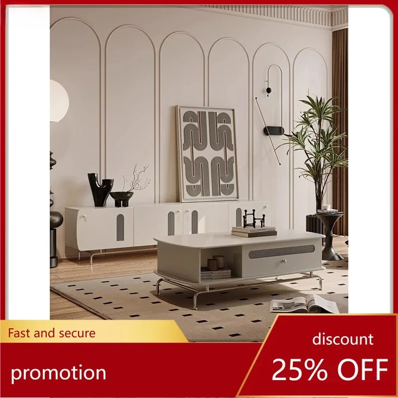 Cream Style Coffee Table and TV Cabinet Set for Home Living Room Creative Vintage Storage with Drawers Coffee Table