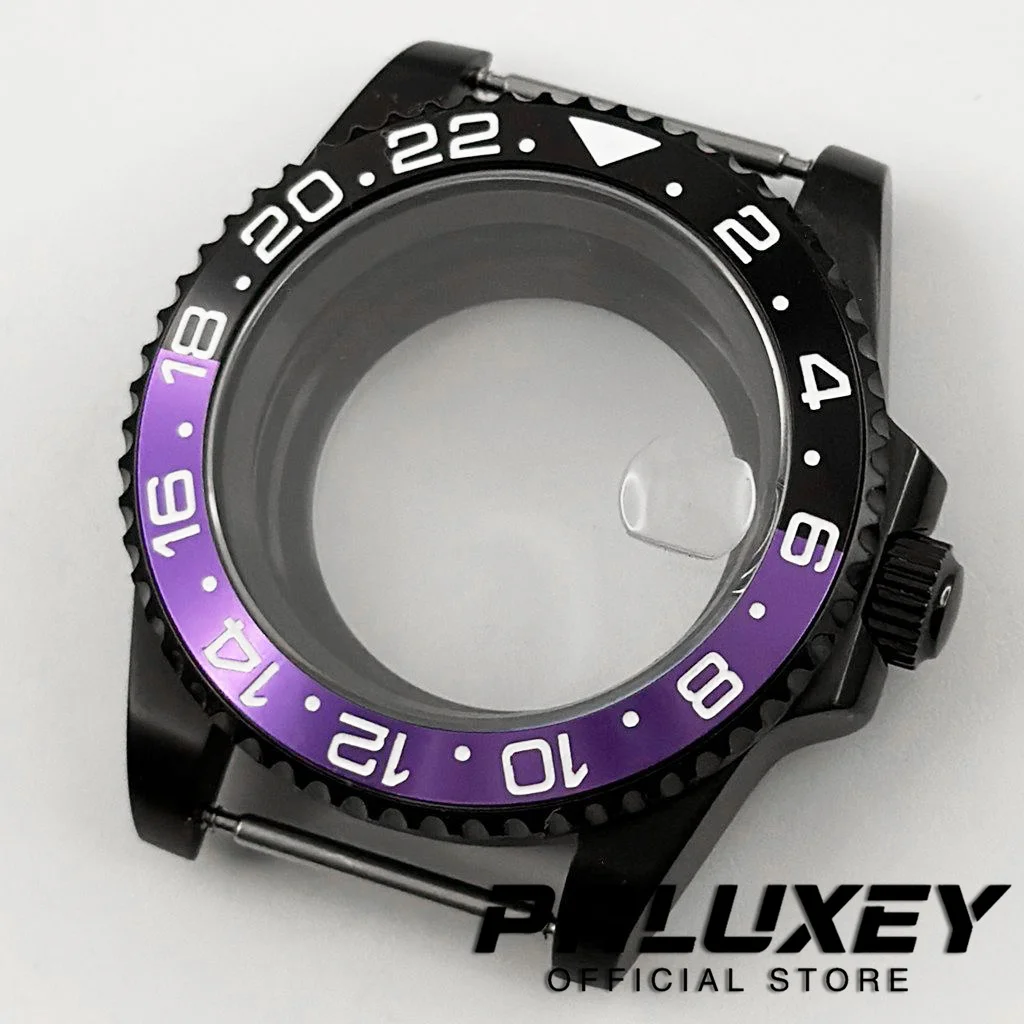 NH35 40mm Preto Roxo GMT Moldura Diver À Prova D 'Água Fit NH34 NH35 NH36 NH38 NH70 NH72 ETA2824 Movimento Caixa de Relógio de Vidro Safira
