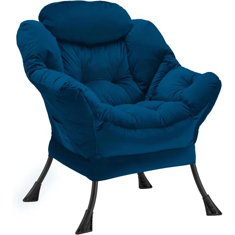 Lazy Chair Thick Padded, Accent Chair Velvet Upholstered with Wide Seat, Stable Metal Frame and Non-Slip Pad, Modern