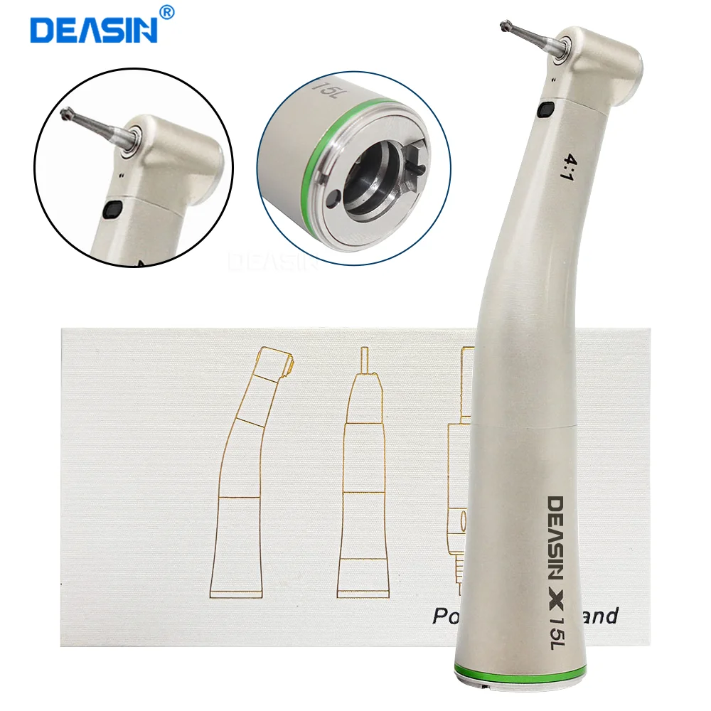 DEASIN Dental Contra Angle Handpiece 4:1 with inner water spray Fiber Optic Low Speed High Speed X15L Dental Endodontic Equipmen