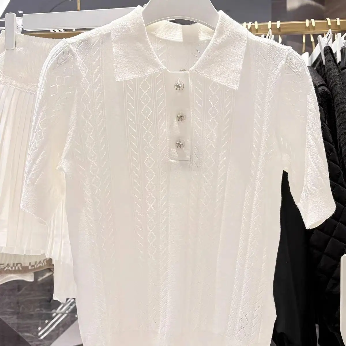 Versatile Slim Thin Breathable Knit Golf Polo Women Spring Summer Outdoor Sports Daily Wear Tops