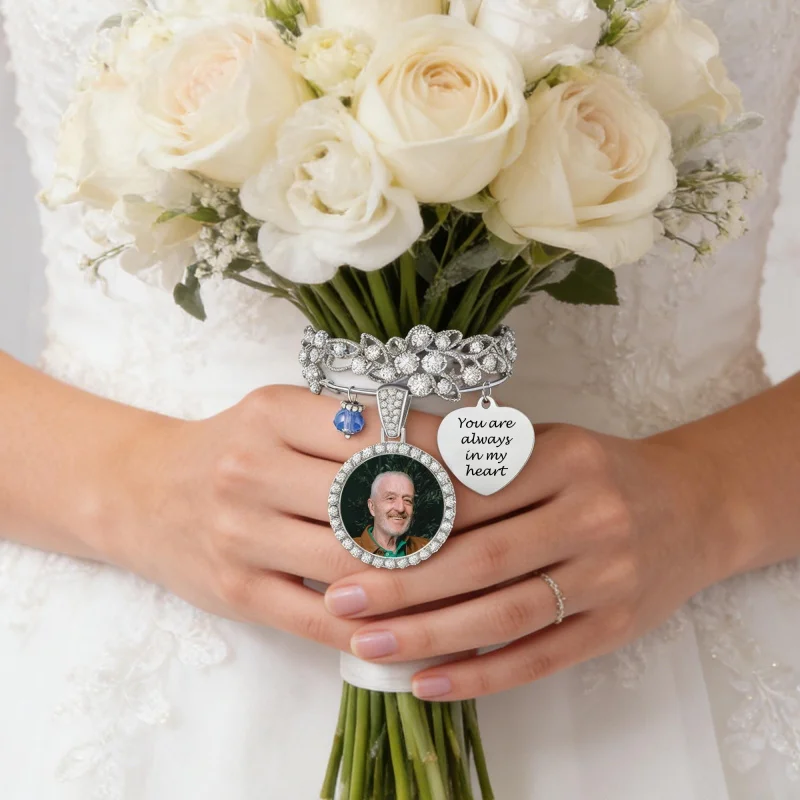 Custom Wedding Bouquet Charm Memorial Bridal Photo Something Blue Pin Bride's Daughter Gift