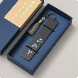 Vintage Chinese style lotus and ginkgo inlaid bookmark Creative ebony of the Forbidden City bookmarks for books  teacher gift