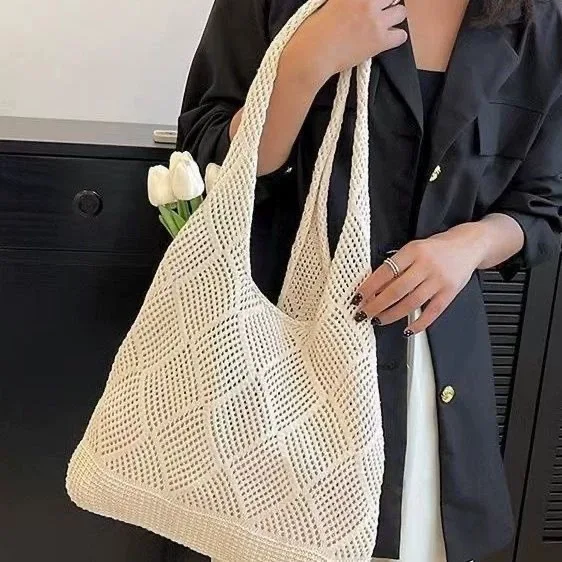 Large Capacity Woven Shoulder Underarm Tote Bag Women New Summer Beach Vacation College Casual Handbag