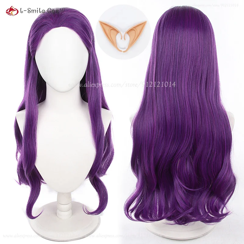 

Anime Macht Cosplay Wig 75cm Long Purple Curly Wigs Heat Resistant Synthetic Hair Halloween Party Wig + Wig Cap