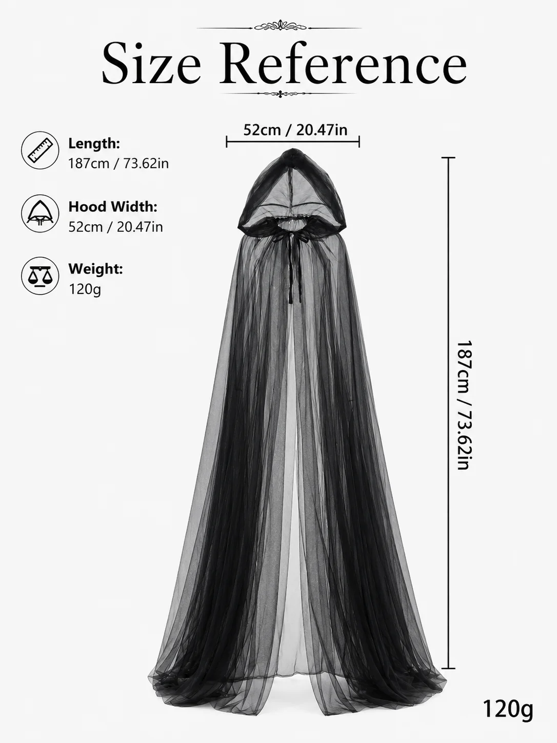 Black Sheer Hooded Cape Halloween Costume Cloak Lightweight Mesh Witch Vampire Cosplay Party Stage Cover Up for Adults