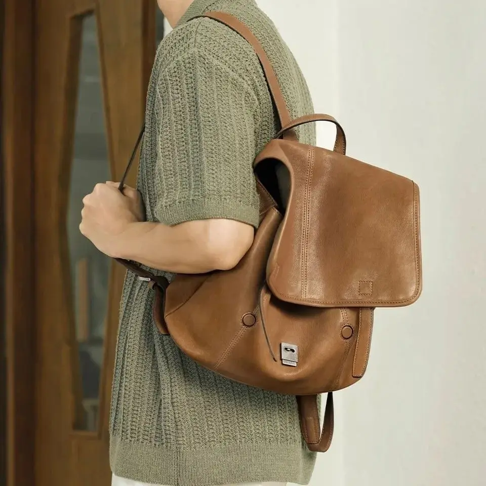 Women's Men Leather Backpack - Large Capacity for Work Commute Casual Use Spacious Soft