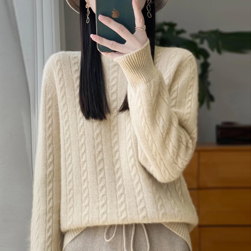 Autumn Winter Women Sweater Turtleneck Mock Neck Long Sleeve Knitwear Embroidery Pullover Half height collar Top Female clothing