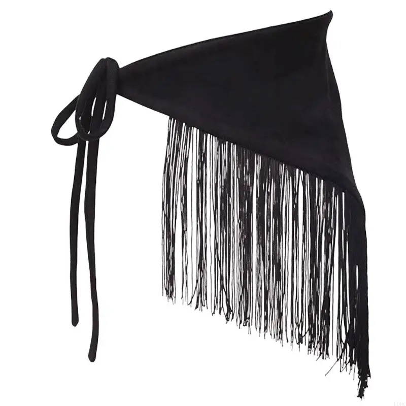 Decorative Waist Scarf with Angled Long Fringe and Tie-On Closure, Polyester Layering Accent for Outfits Y166