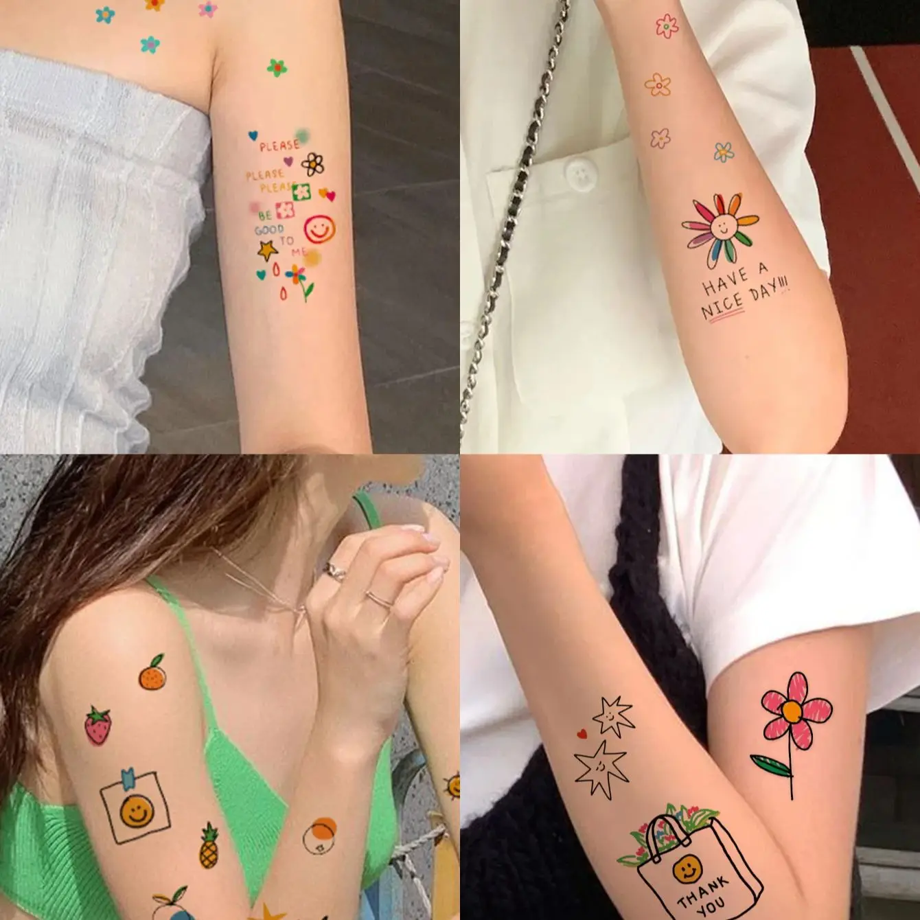 TATUAGEM-adesivos coloridos à prova d'água tatuagem temporária para mulheres, amor, flor, padrão de nuvem, personalizado, doce, meninas, 20pcs