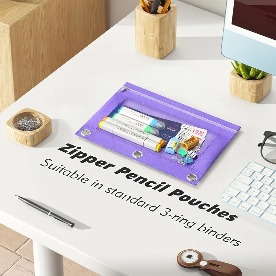 2 pacote bolsa de lápis para 3 anel binderbinder lápis bolsa com zíper 3 anel lápis caso com janela clara grande capacidade lápis b