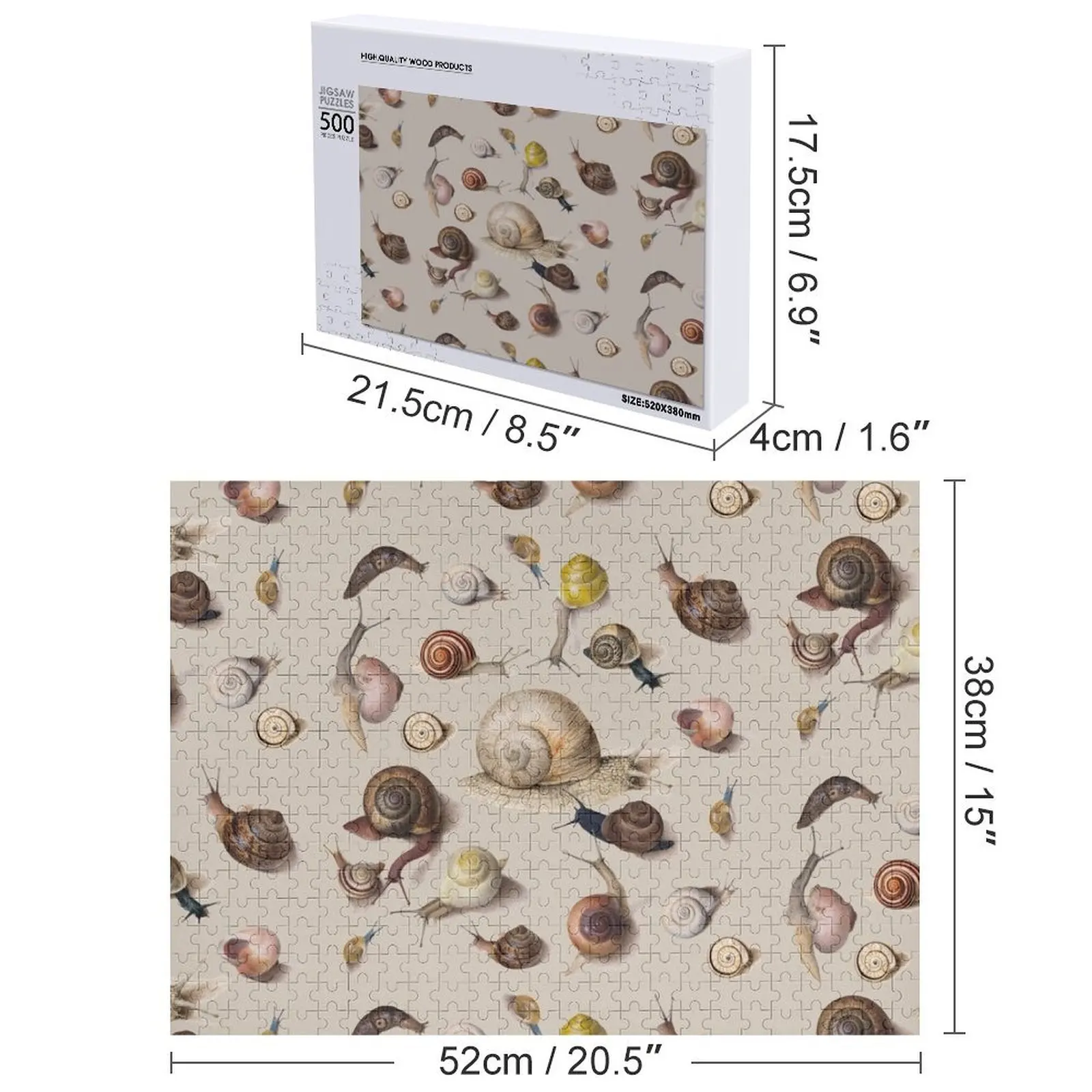 สวนหอยทาก สัตว์น่ารัก ภาพวาดสีน้ำของหอยทาก ศิลปะจิ๊กซอว์ งานศิลปะ ของเล่นจิ๊กซอว์แบบส่วนตัวสำหรับเด็ก