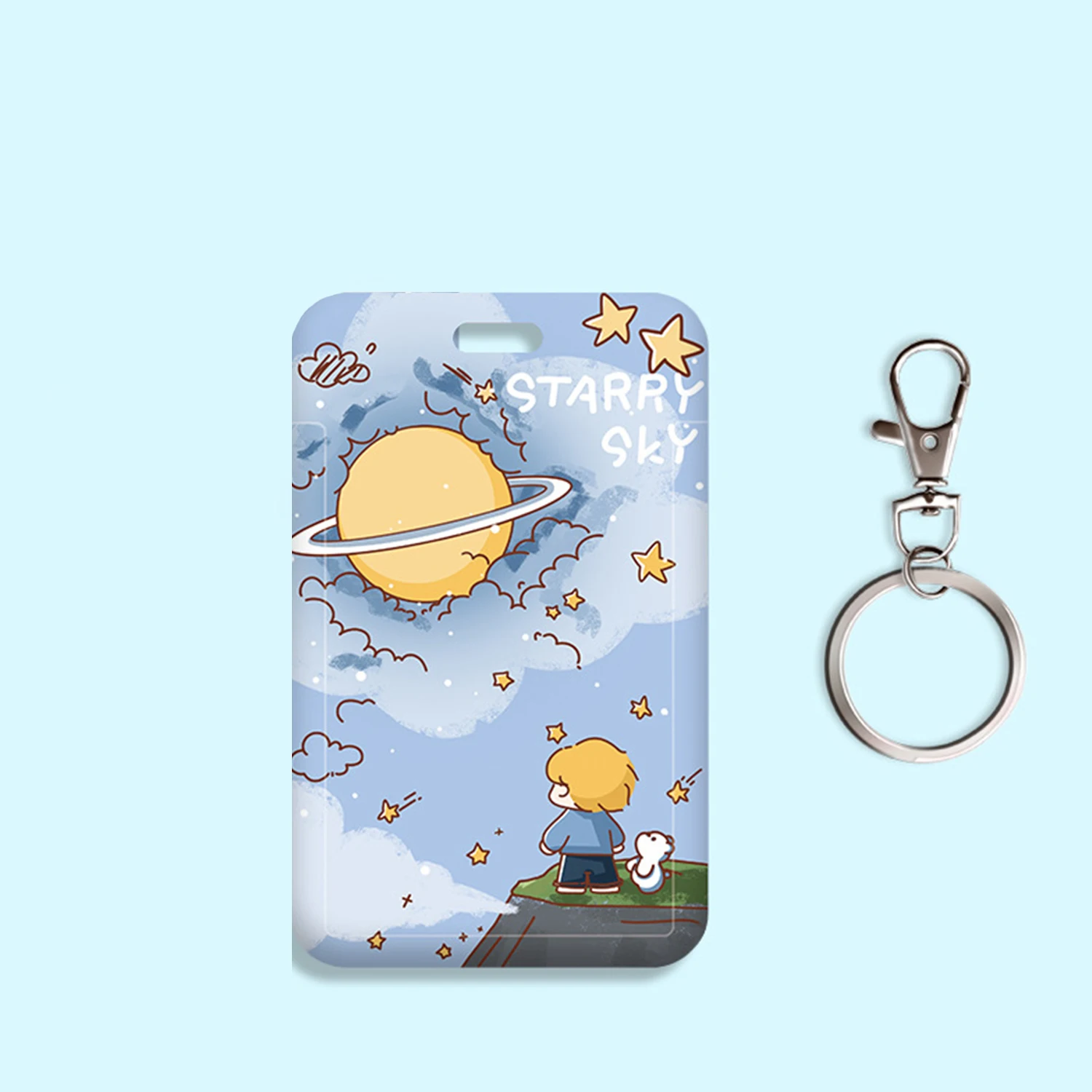 Cute Cartoon Starry Sky Card Holder For Women Men Girls Boys ID Credit Bank ABS Plastic Card Protective Cover With Keychain