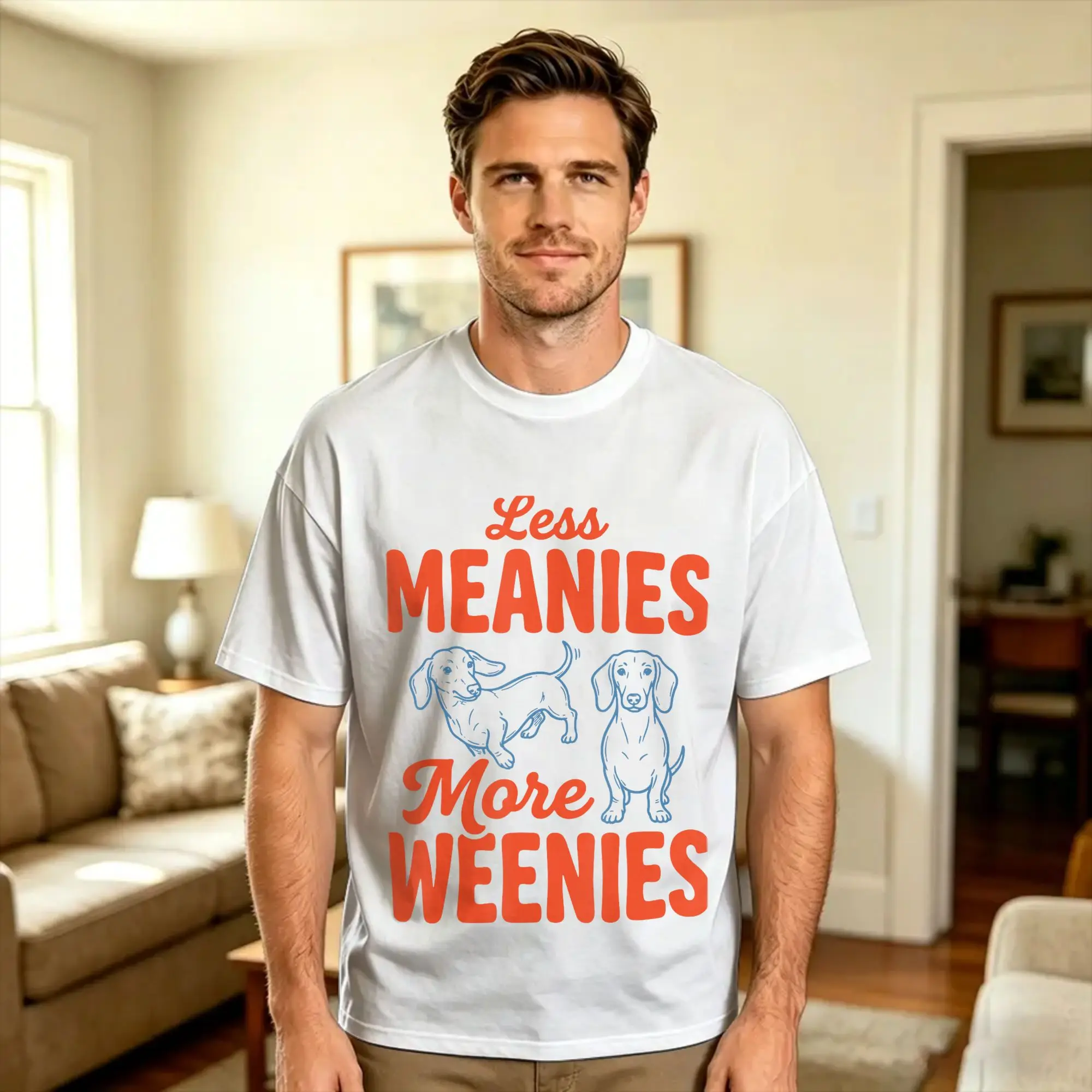 Less Meanies More Weenies T Shirt  Trendy Cool T-Shirts Short Sleeve Vintage Tops Summer 100% Cotton Oversized Tees