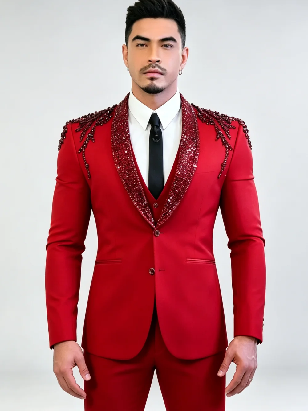 Luxury Men Jacket Pants Set Beaded Sequins Shawl Lapel Two Button Wedding Groom Wear Suit Customized 3 Piece Evening Party Wear
