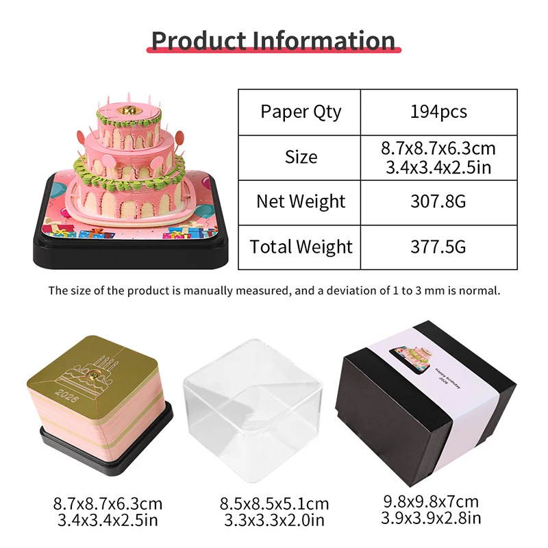 Christmas Gift Notepad, 2026 LED Desk Calendar Timepiece, Tear-off with 3D Paper Artwork