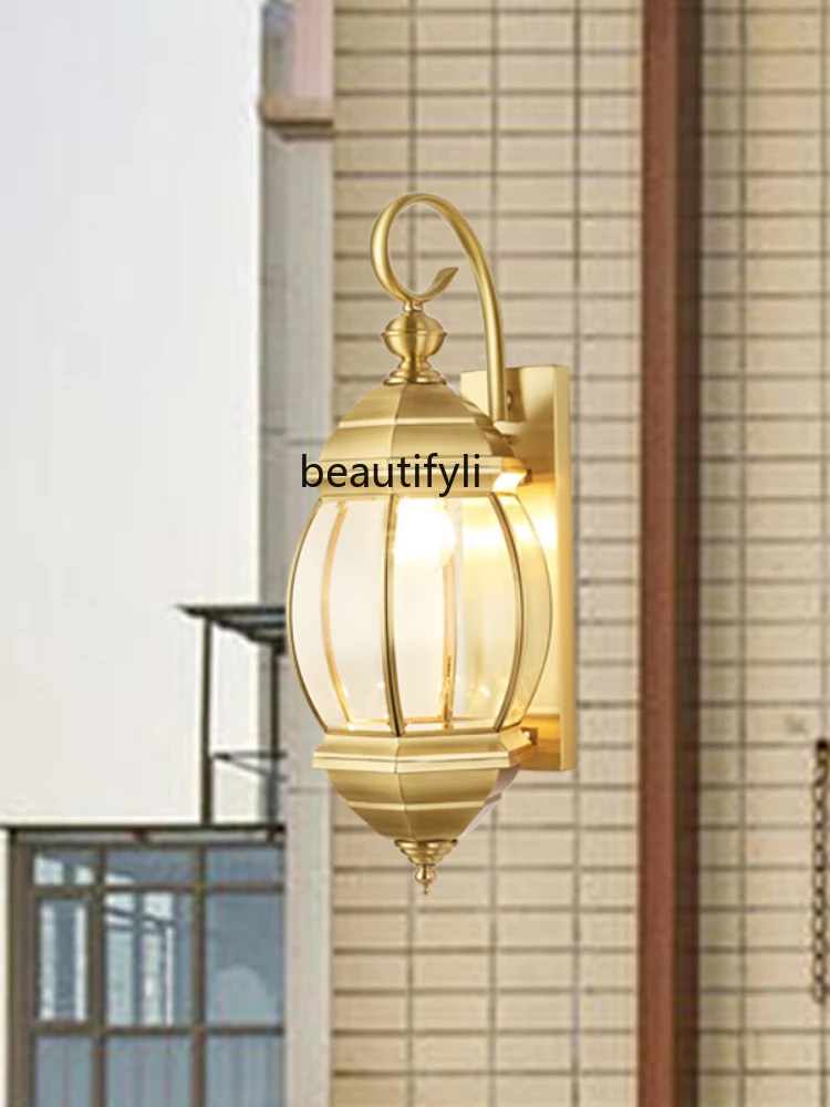 HJ Gate Garden Lamp Exterior Wall Sunshine Copper Wall Lamp Super Bright Balcony Wall Lamp