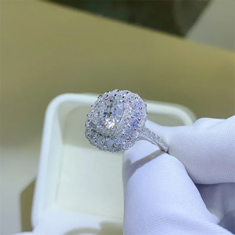 خاتم مويسانيتي معتمد من SACE GRA للنساء ، فضة إسترليني ، خاتم زفاف ، حفلة خطوبة ، مجوهرات راقية ، لون دي ، 2 قيراط