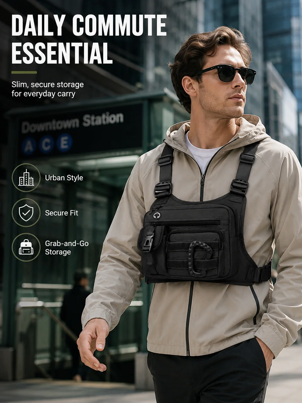 Taktische Brusttasche für Herren, EDC Diebstahlsichere Wasserdichte Brusttasche, Umhängetasche für Radfahren, Laufen, Outdoor-Aktivitäten – Detail 3