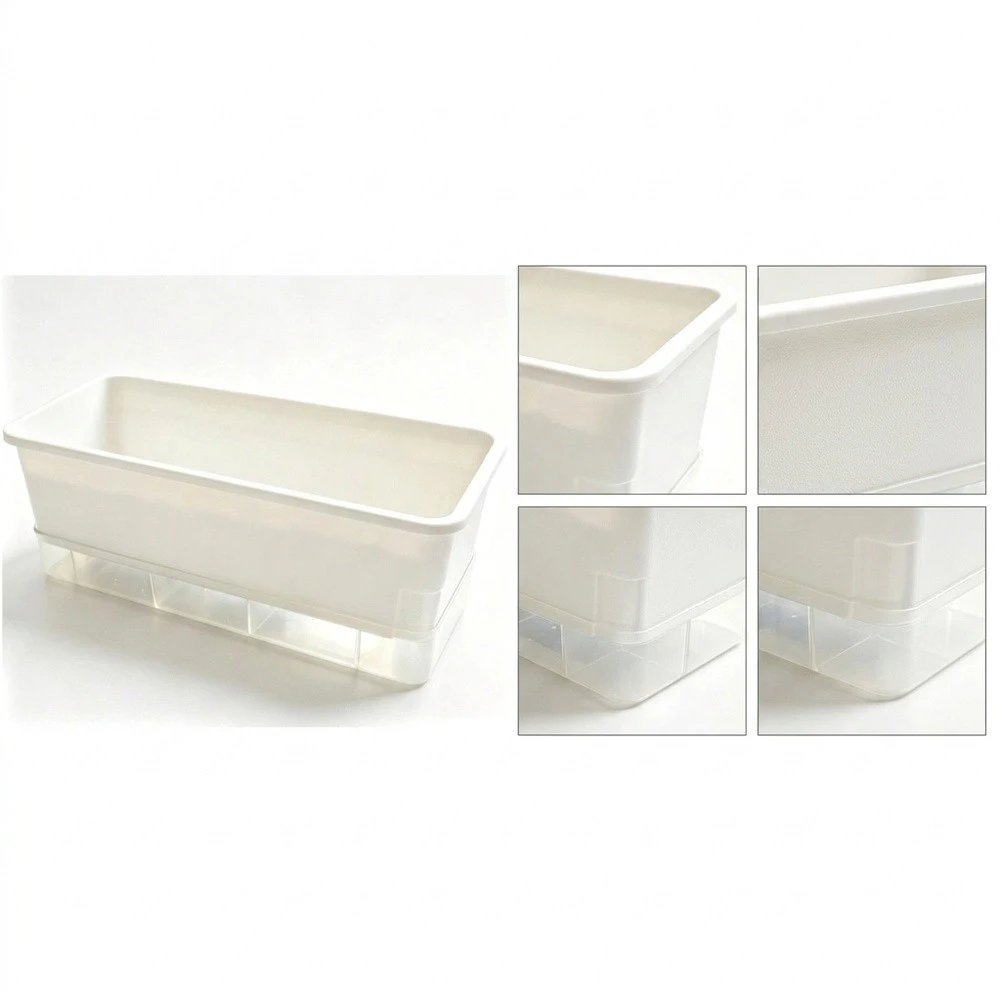Self Watering Rectangular Planting Container for Herbs Vegetables Small Space Gardening Black or White Plastic Pot