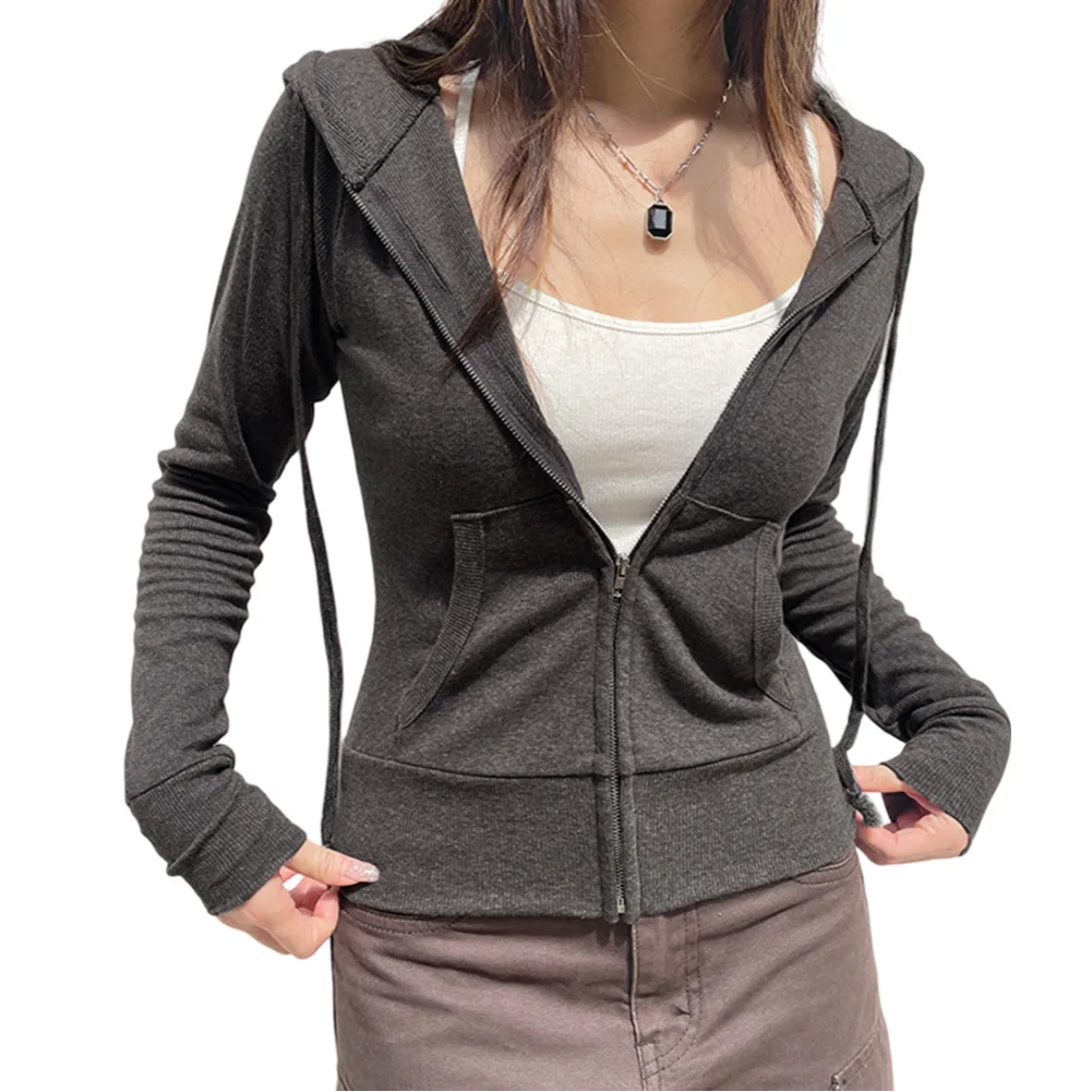 Women Hoodie Adjustable Hooded Zip Up Sweatshirt Stylish Hooded Sport Jacket With Drawstring Pockets Women Slim Fit Wear Coat