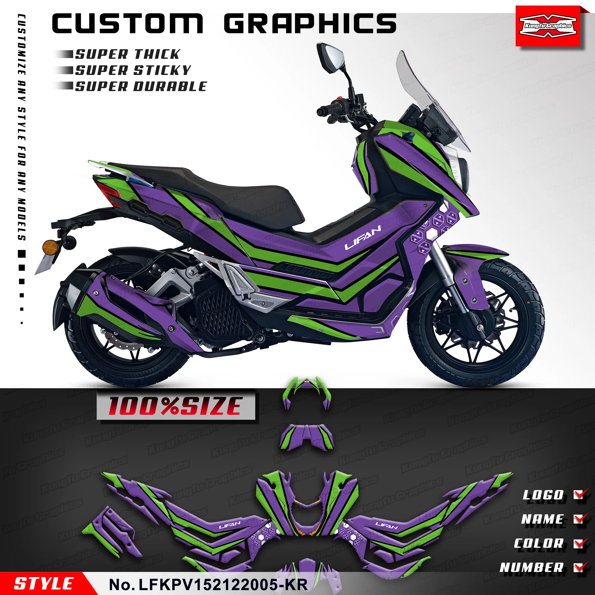 

KUNGFU GRAPHICS Sticker Sheet Motorcycle Decals for LIFAN KPV 150 2021 2022 Scooter, Decoration, LFKPV152122005-KR