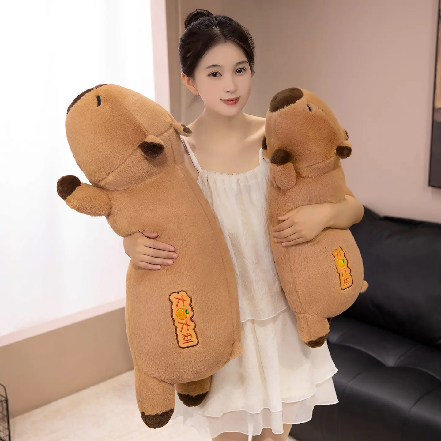 Pluizige Capybara Knuffel Gevuld Kawaii Capibara Pop Lang Kussen Sofa Kussen Slapen Kinderen Speelgoed Cadeau