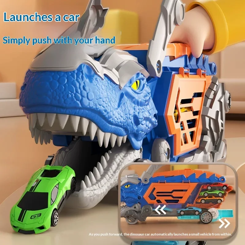 Dinosaur Ejection Storage Toy Vehicle Tyrannosaurus Transforming Carrier With Alloy Sliding Race Cars Play Set