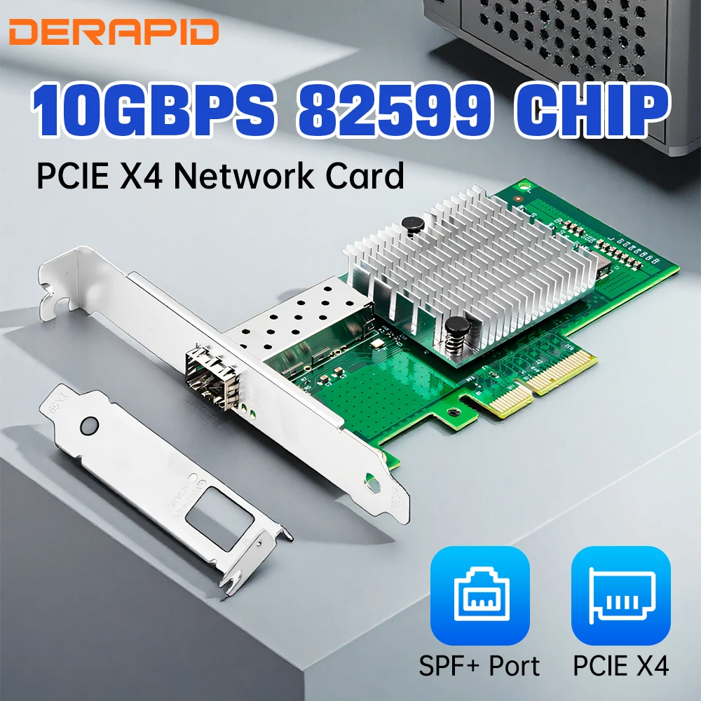 محول شبكة إيثرنت 10 جيجا بايت X520-DA1 82599EN 1xSFP + منفذ PCIe X4 X8 X16 M.2 مدعوم لخادم Windows 7 8 10 VMware