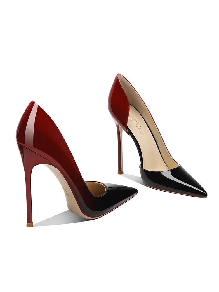 

New fashion gradient color side empty high heels for women, slim heels, sexy temperament, versatile pointed single shoes