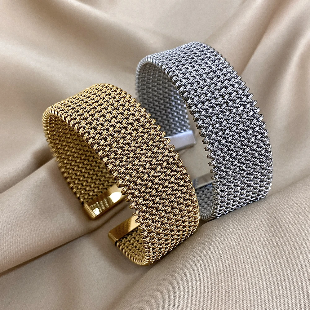 Vintage-Webart, goldenes Manschettenarmband für Damen und Herren, elegant, stilvoll, wasserdicht, Edelstahl, Armreif, Schmuck, Geschenke