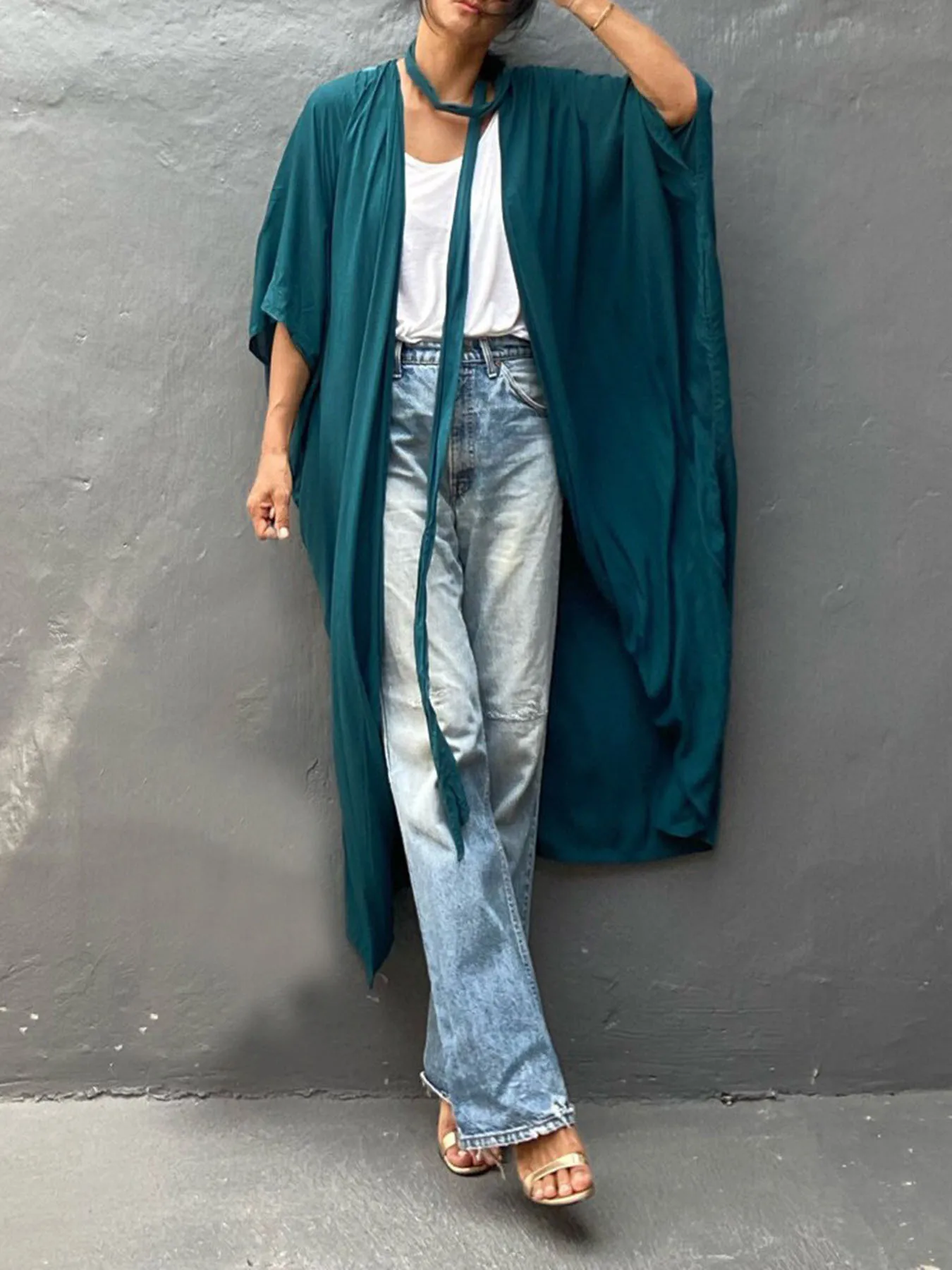 Solid Beach Cover Up Women Self Belted Wrap Kimono Swimsuit 2026 New Robe Summer Vacation Kaftan Beachwear Tunic Sarong Cardigan