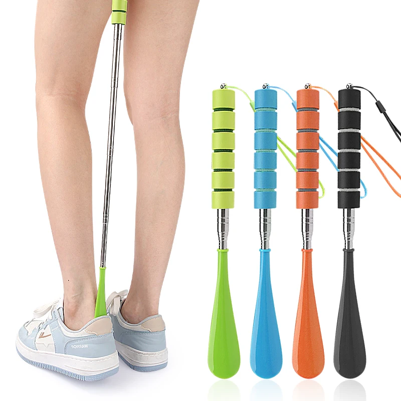 

Stainless steel shoe holder with hanging, stretchable, elongated, and shortened design, without bending over