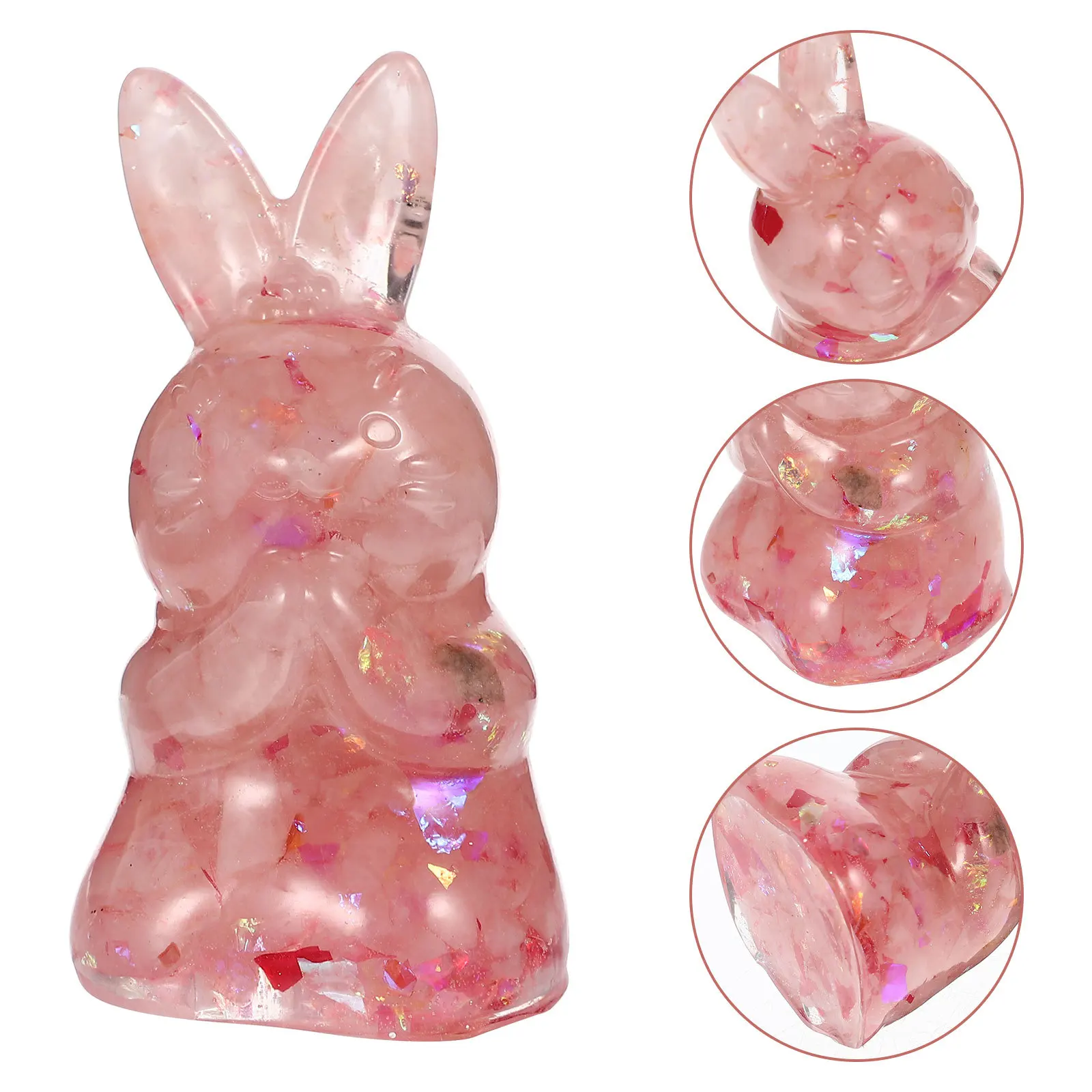 

2 Pcs Easter Rabbit Decor Moss Pink Bunny Figurine Figurines Home Crystals Indoor Decorations