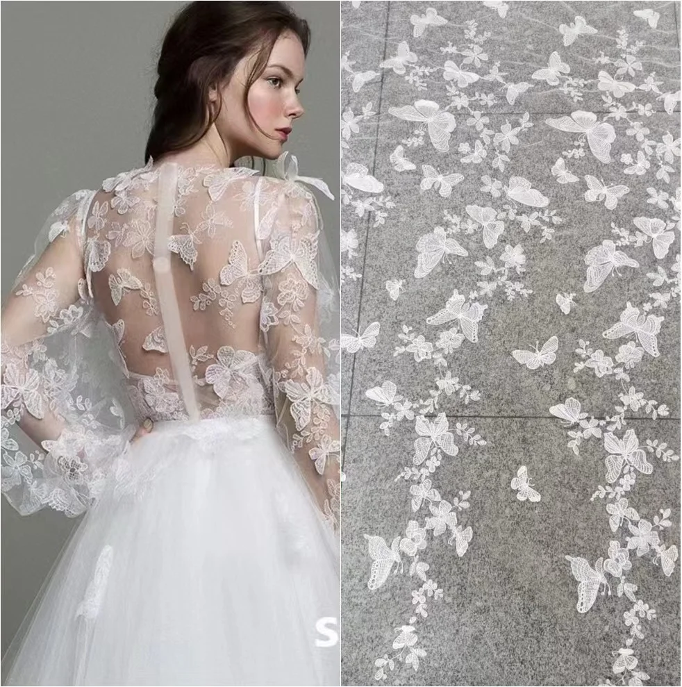 

SU199 5 Yard 3D Butterfly Embroidery Tulle Lace Fabric for Dress Shawl,Wedding Fabric Diy Sewing Supplies Crafts