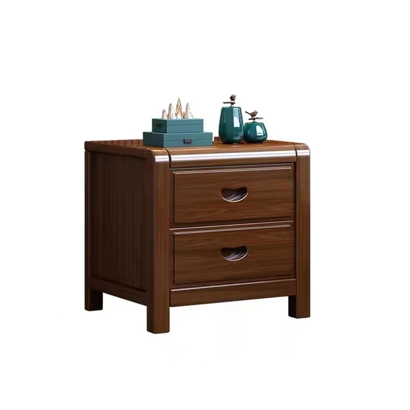 All solid wood bedside table Modern simple new Chinese-style home bedroom Bedside cabinet Locker Small pure walnut color