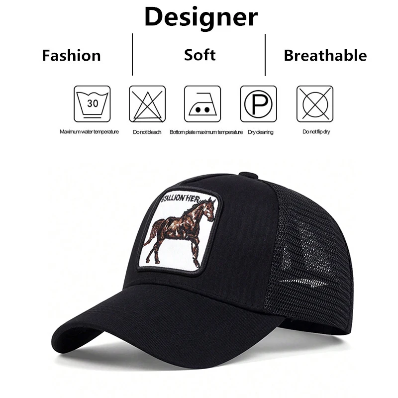 Unisex Horse Stallion Her Embroidery Embroidery Baseball Net Caps Spring and Summer Outdoor Adjustable Casual Hats Sunscreen Hat