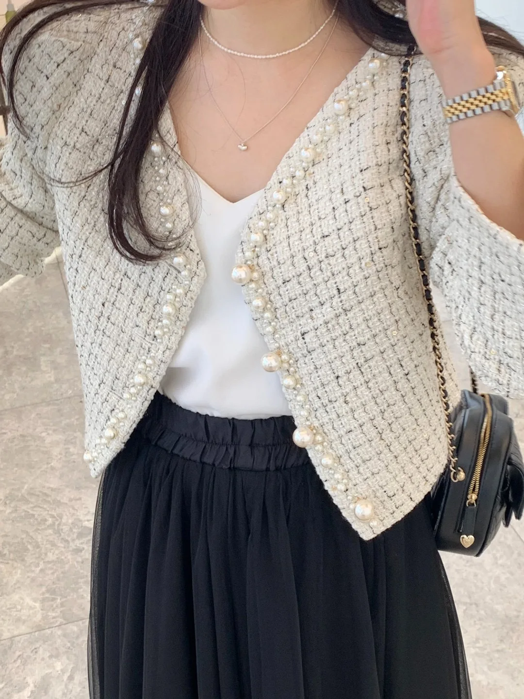 

Шикарный осенний аромат с v-образным вырезом и бусинами для ногтей, свободная клетчатая короткая куртка с длинными рукавами, женские пальто