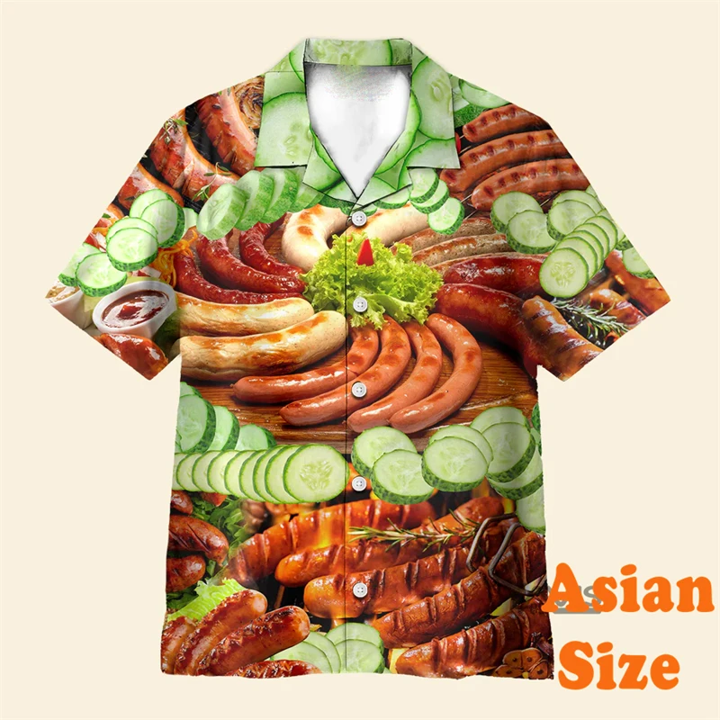 Food Lover Funny Shirt For Men And Women Personality Street Button Hawaii Shirts Foodie Gift Big Burger Graphic Blouse Summer