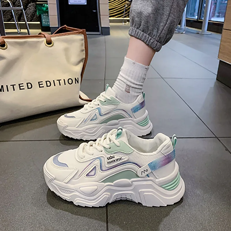 

2025 New Sneakers Women Platform Flat Shoes Woman Shoes Green Casual Trainers Ladies Chunky Sneakers Fashionable Casual Shoes