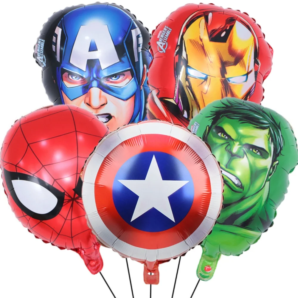 5Pcs Marvel The Avengers Balloons Cartoon Superhero Head Foil Balloon Set Baby Shower Kids Boys Birthday Party Decorations