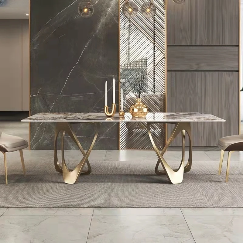 

Luxury Marble Dining Table Set 6 8 Chairs Stainless Steel Gold Base Nordic Rock Slab Tables Chair Chaise Comedor 4 Sillas Tablo