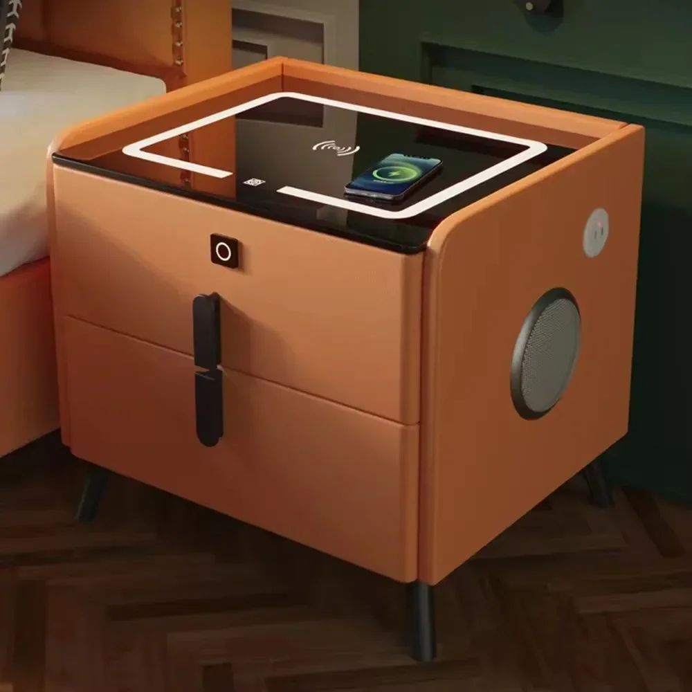 طاولة السرير الذكية الضيقة الذكية منضدة السرير الحديثة بساطتها LED طاولة السرير الذكية الضيقة للغاية مع شحن USB اللاسلكي