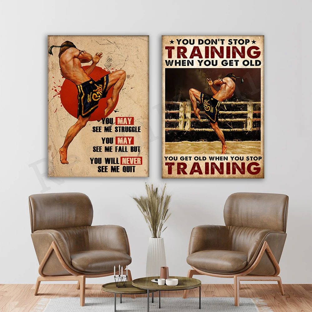 

muay thai poster, don't stop training when you're old, muay thai poster you might see my fight poster, home decor