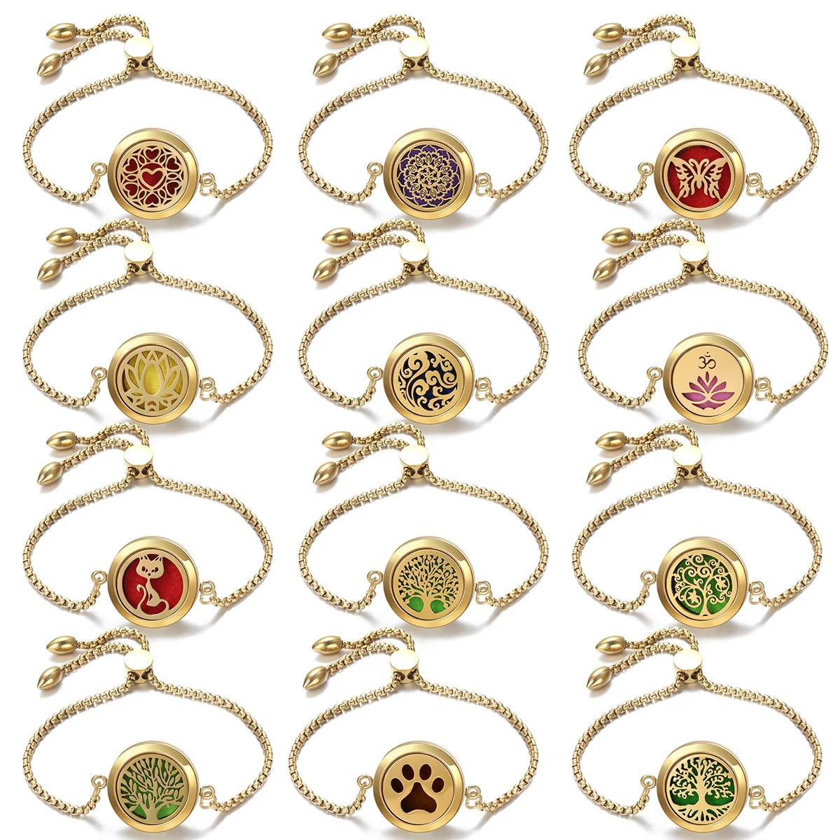 Golden Hollow Pattern Stainless Steel Aromatherapy Adjustable Bangle Essential Oil Diffuser Perfume Locket Bracelet Jewelry Gift