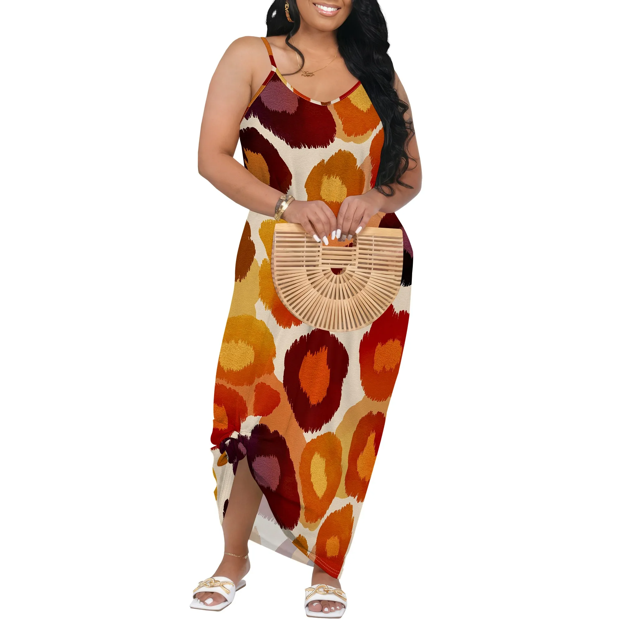 Colorful Leopard Print Spaghetti Strap Maxi Dress S-3XL Loose Fit Summer Style for Music Festival, Streetwear or Art Market Look