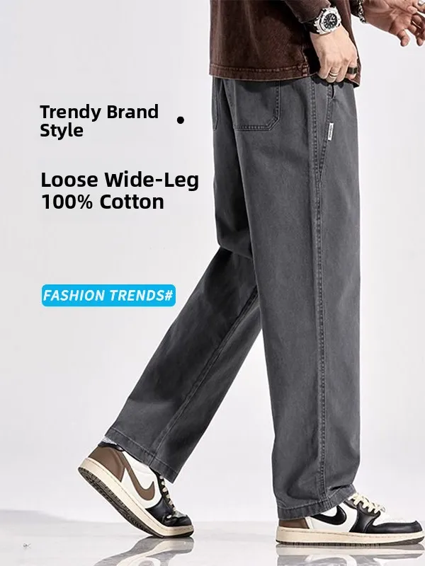 

Mark Fairwe Cotton Work Trousers Men's Loose Fit Casual Straight Leg Thin Summer Long Pants Trendy Brand Men's Trousers